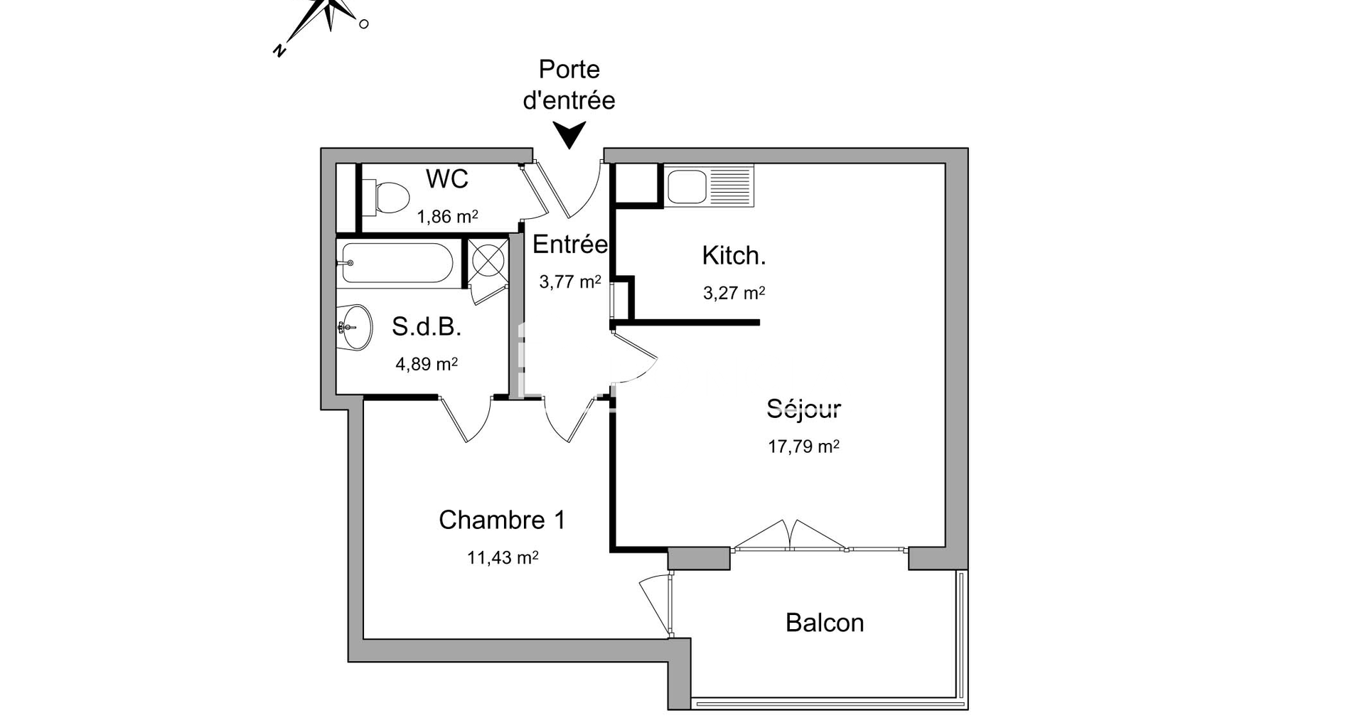 Appartement 2 pièces (43.01 m²) à louer - Cergy (95000)