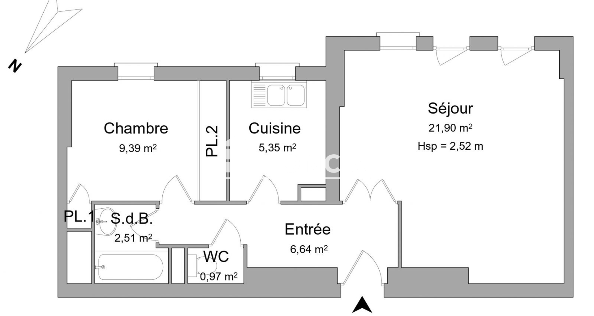 Appartement 2 pièces (46.76 m²) à louer - Cergy (95000)