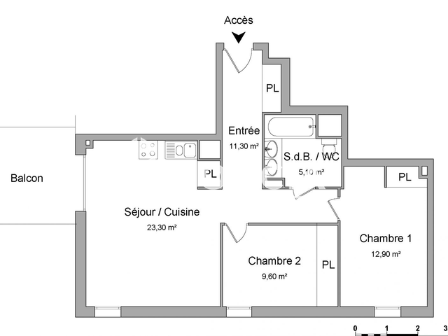 Appartement 3 pièces (62.2 m²) à louer - Lormont (33310)