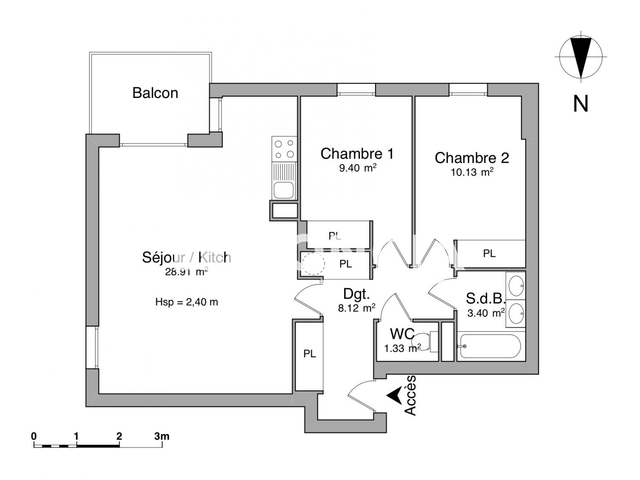 Appartement 3 pièces (61.29 m²) à louer - Grasse (06130)