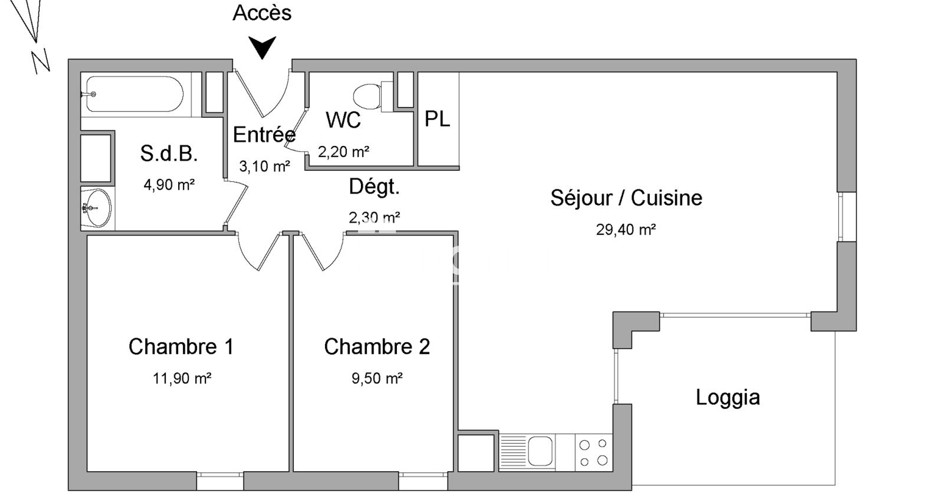 Appartement 3 pièces (63.3 m²) à louer - Lormont (33310)