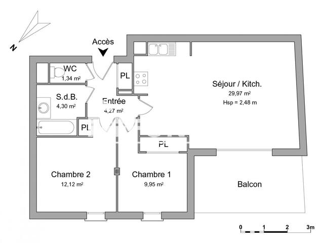 Appartement 3 pièces (62.66 m²) à louer - Bordeaux (33000)