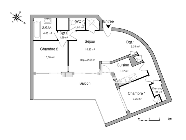 Appartement 3 pièces (60.24 m²) à louer - Antibes (06600)