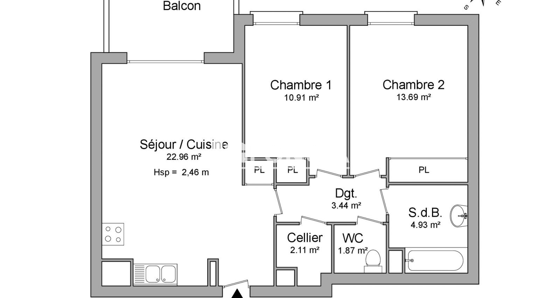 Appartement 3 pièces (59.91 m²) à louer - Toulouse 2ᵉ (31200)