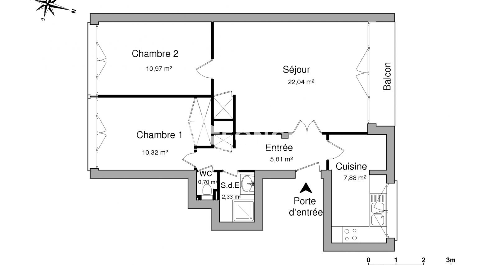 Appartement 3 pièces (60.05 m²) à louer - Les Clayes-sous-bois (78340)