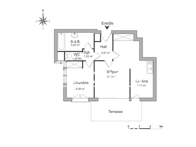 Appartement 2 pièces (43.36 m²) à louer - Aix En Provence (13090)