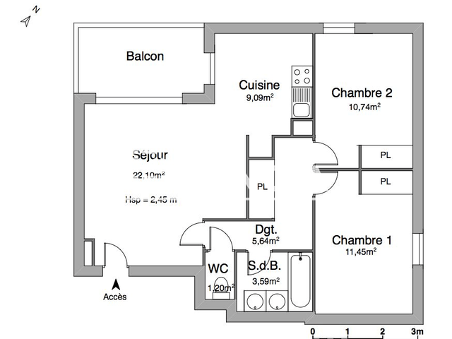 Appartement 3 pièces (63.81 m²) à louer - Lormont (33310)