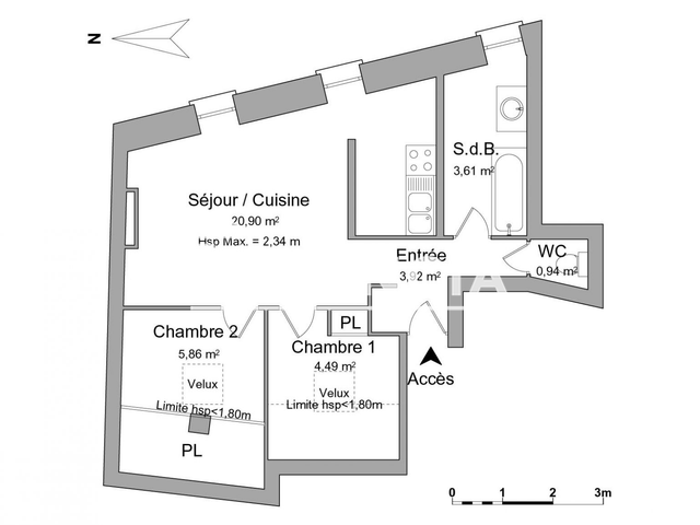 Appartement 3 pièces (39.72 m²) à louer - Bordeaux (33800)