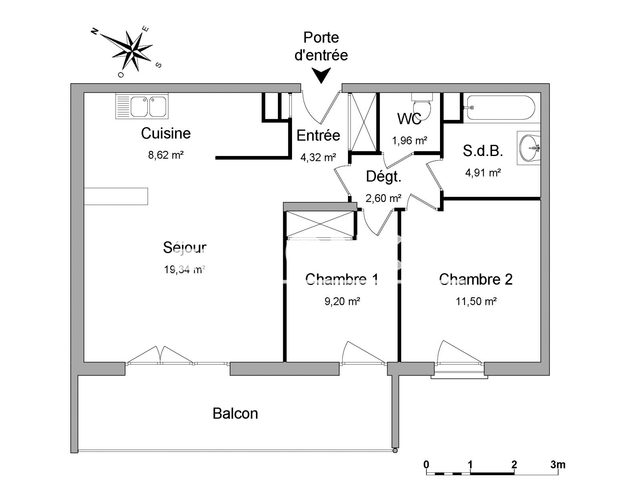 Appartement 3 pièces (62.45 m²) à louer - Balma (31130)