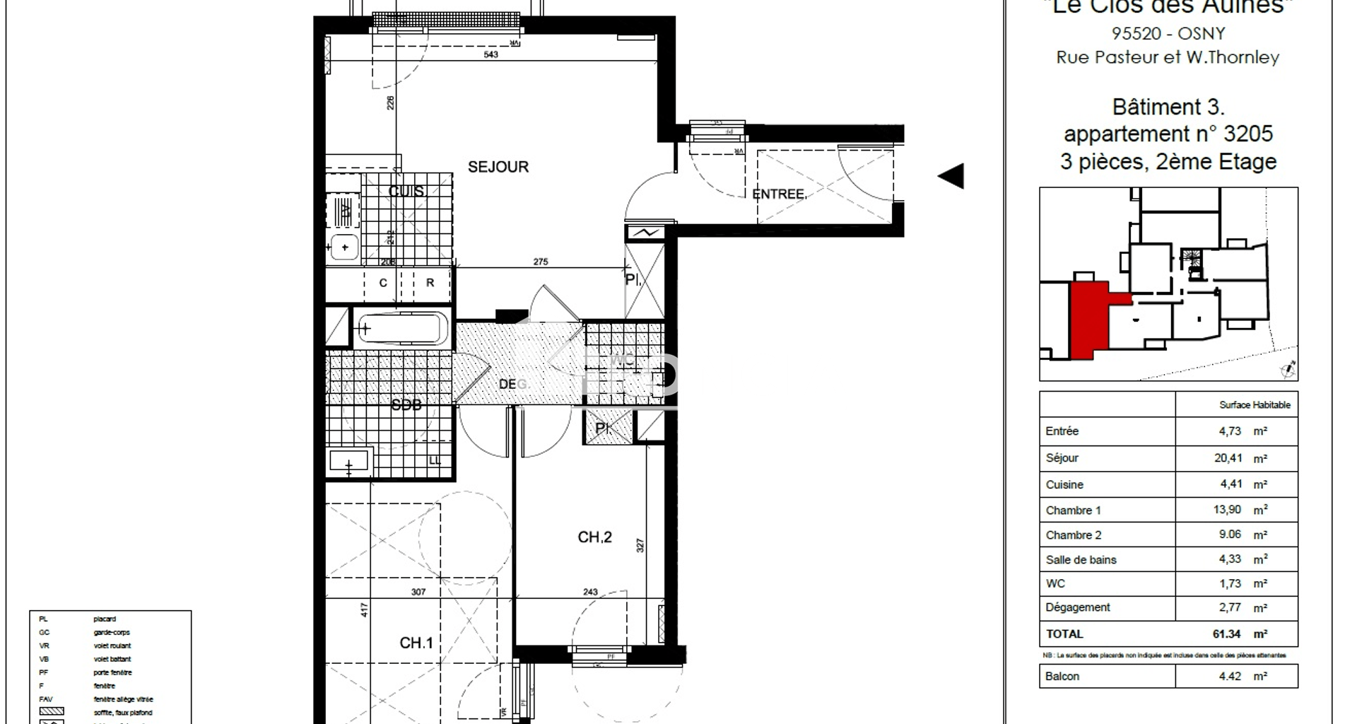 Appartement 3 pièces (61.32 m²) à louer - Osny (95520)