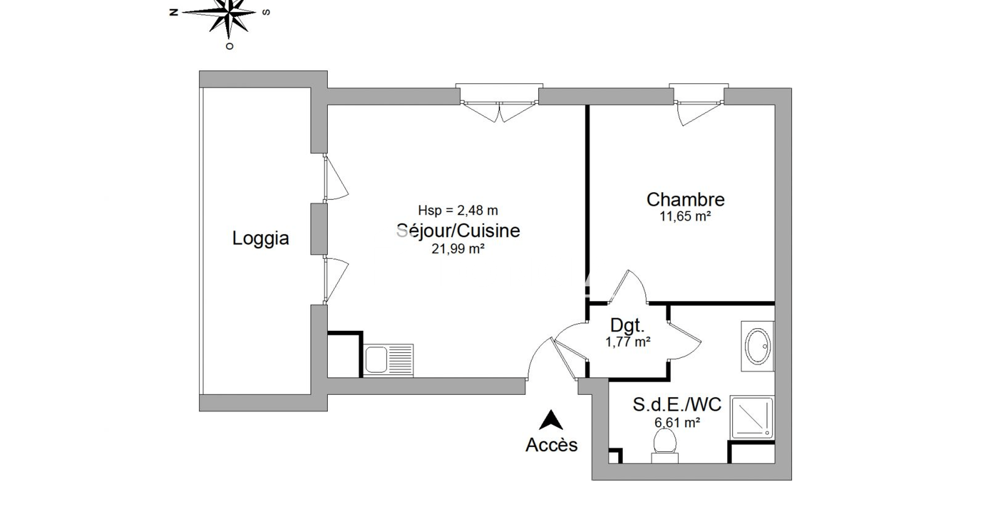 Appartement 2 pièces (42.02 m²) à louer - Cergy (95000)