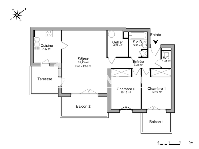 Appartement 3 pièces (67.41 m²) à louer - Mios (33380)