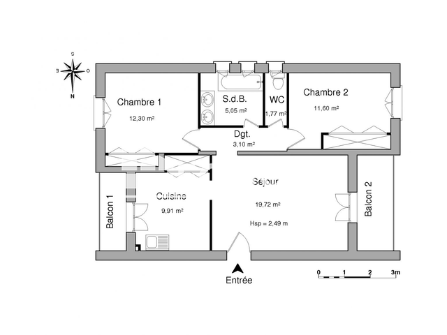 Appartement 3 pièces (63.45 m²) à louer - Saint Cyr Sur Mer (83270)