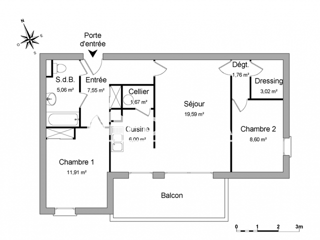 Appartement 3 pièces (65.16 m²) à louer - Allinges (74200)