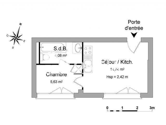 Studio meublé (24.45 m²) à louer - Evian-les-bains (74500)