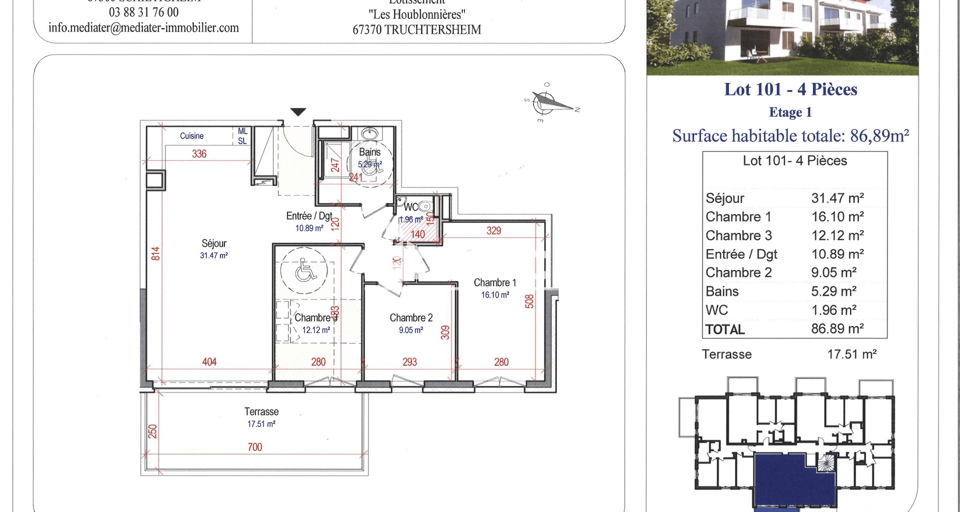 Appartement 4 pièces (86.89 m²) à louer - Truchtersheim (67370)