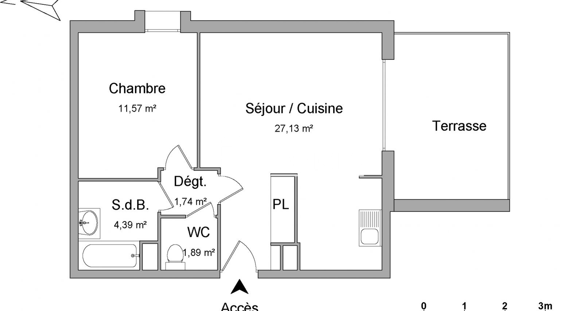 Appartement 2 pièces (46.72 m²) à louer - Meyzieu (69330)