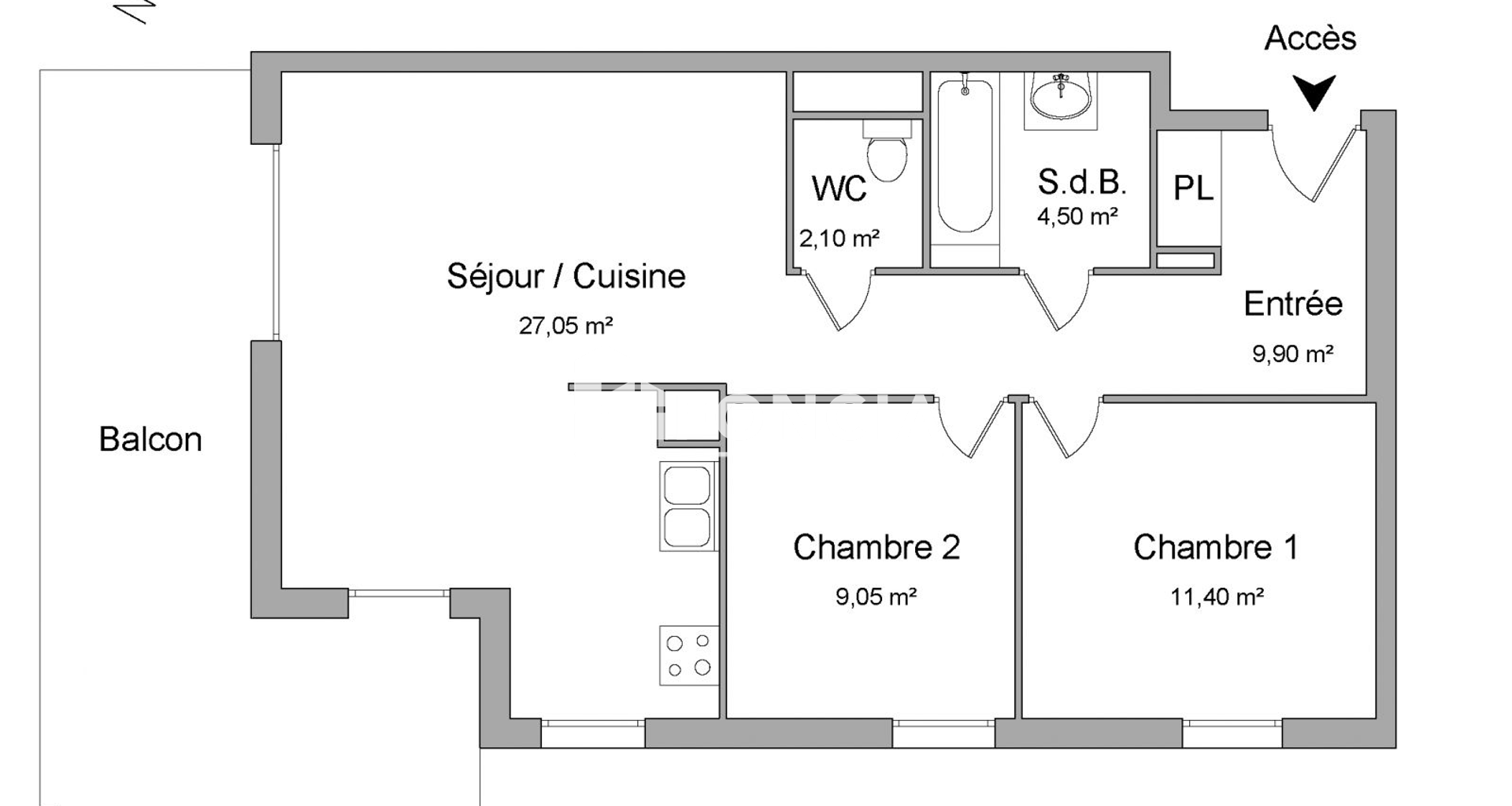 Appartement 3 pièces (64 m²) à louer - Rillieux-la-pape (69140)