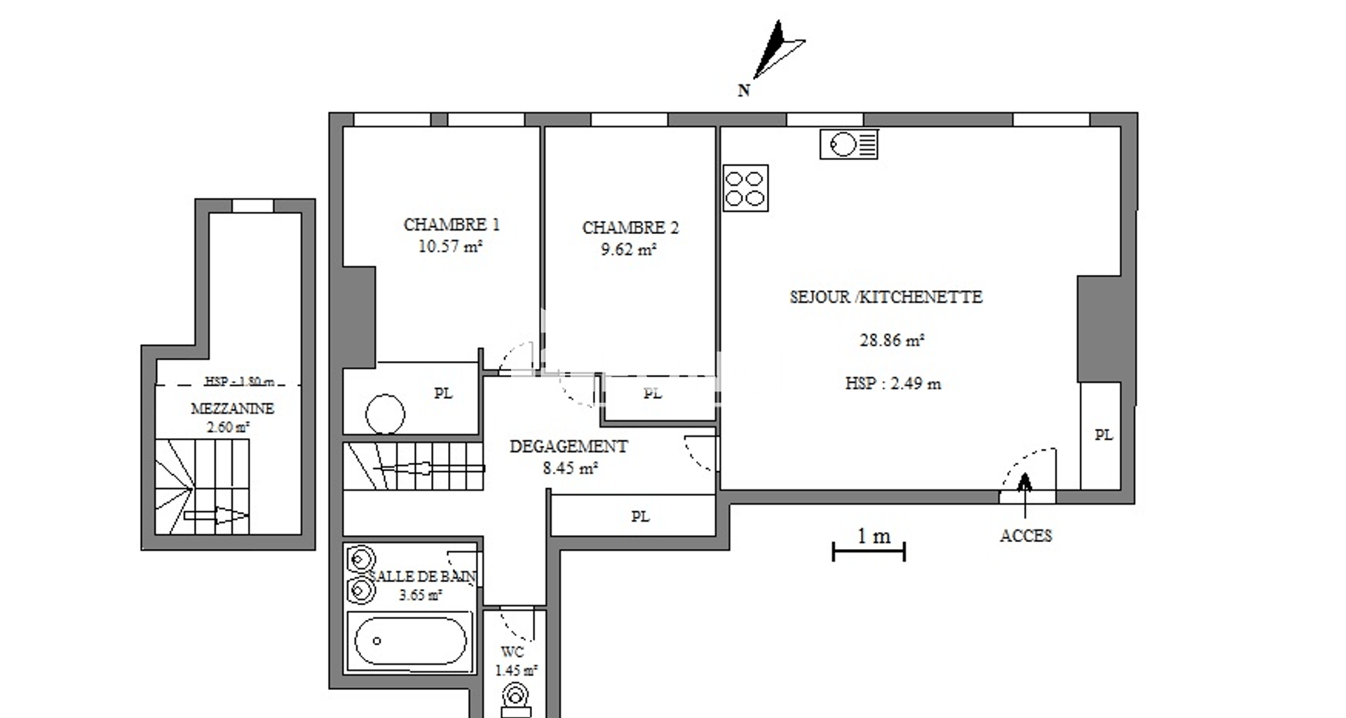 Appartement 3 pièces (65.2 m²) à louer - Lyon 1ᵉʳ (69001)
