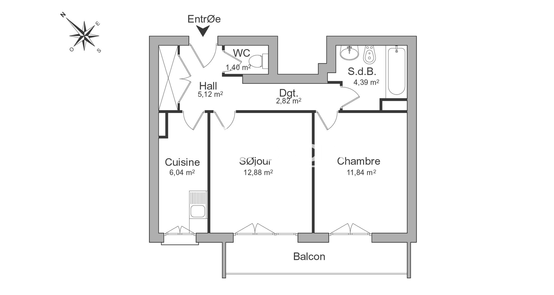 Appartement 2 pièces (44.49 m²) à louer - Poitiers (86000)