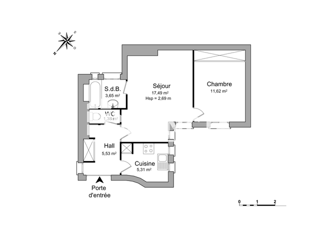 Appartement 2 pièces (45.7 m²) à louer - Paris 17ᵉ (75017)