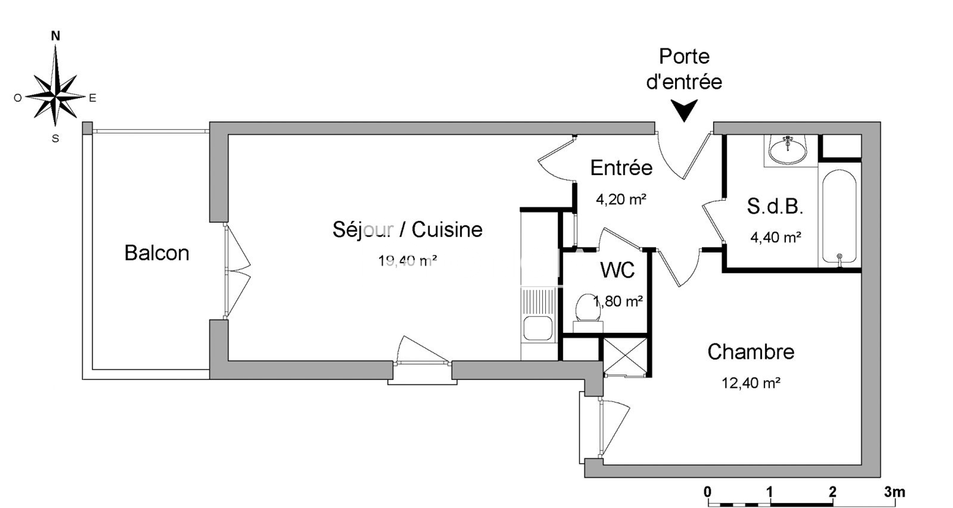 Appartement 2 pièces (42.2 m²) à louer - Décines-charpieu (69150)