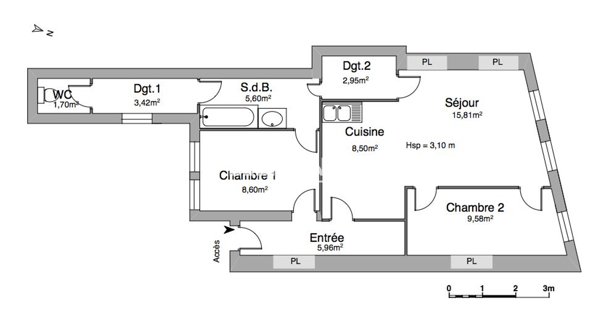 Appartement 3 pièces (62.12 m²) à louer - Lyon 5ᵉ (69005)
