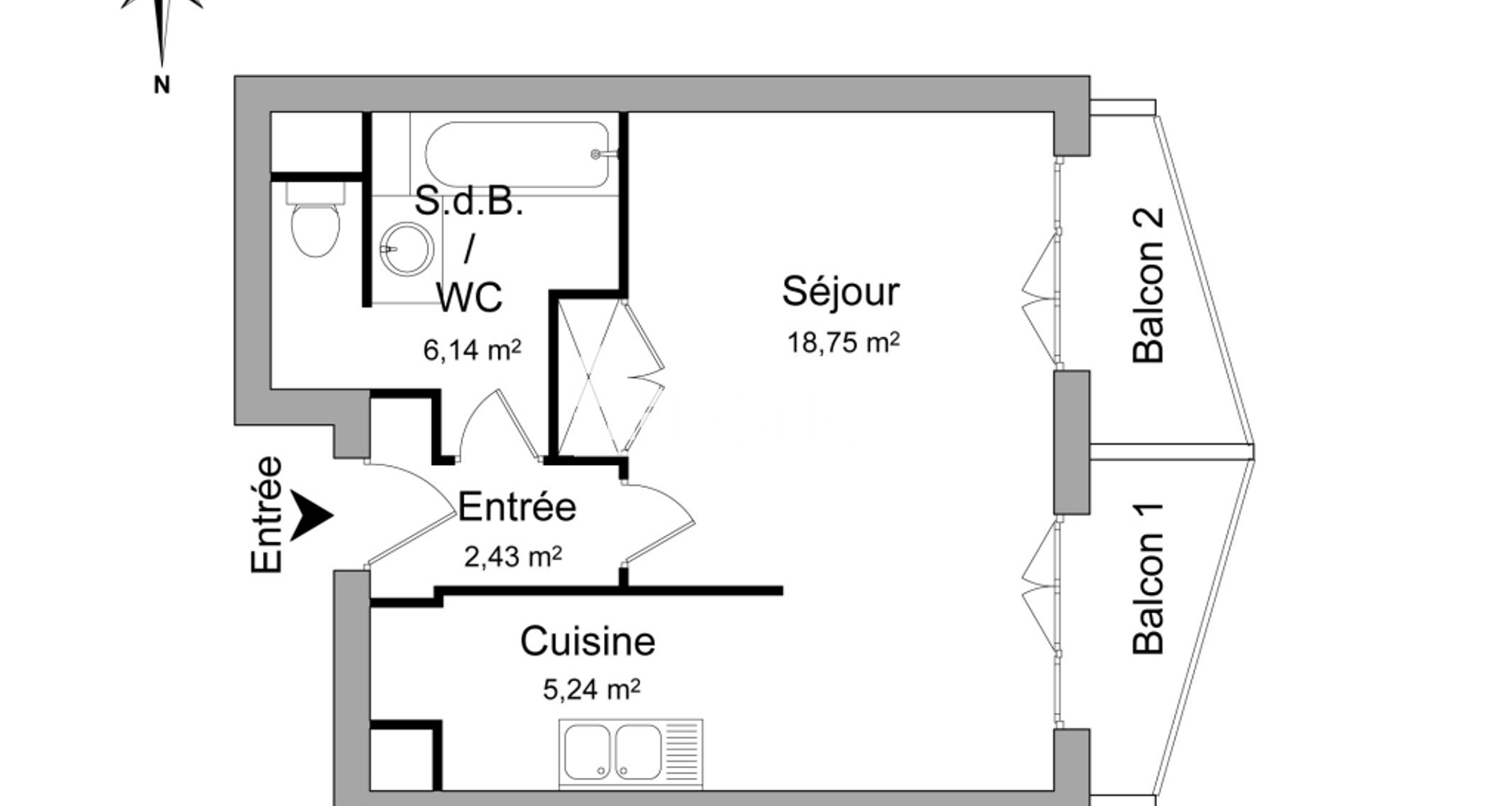 Studio (32.56 m²) à louer - Plaisir (78370)