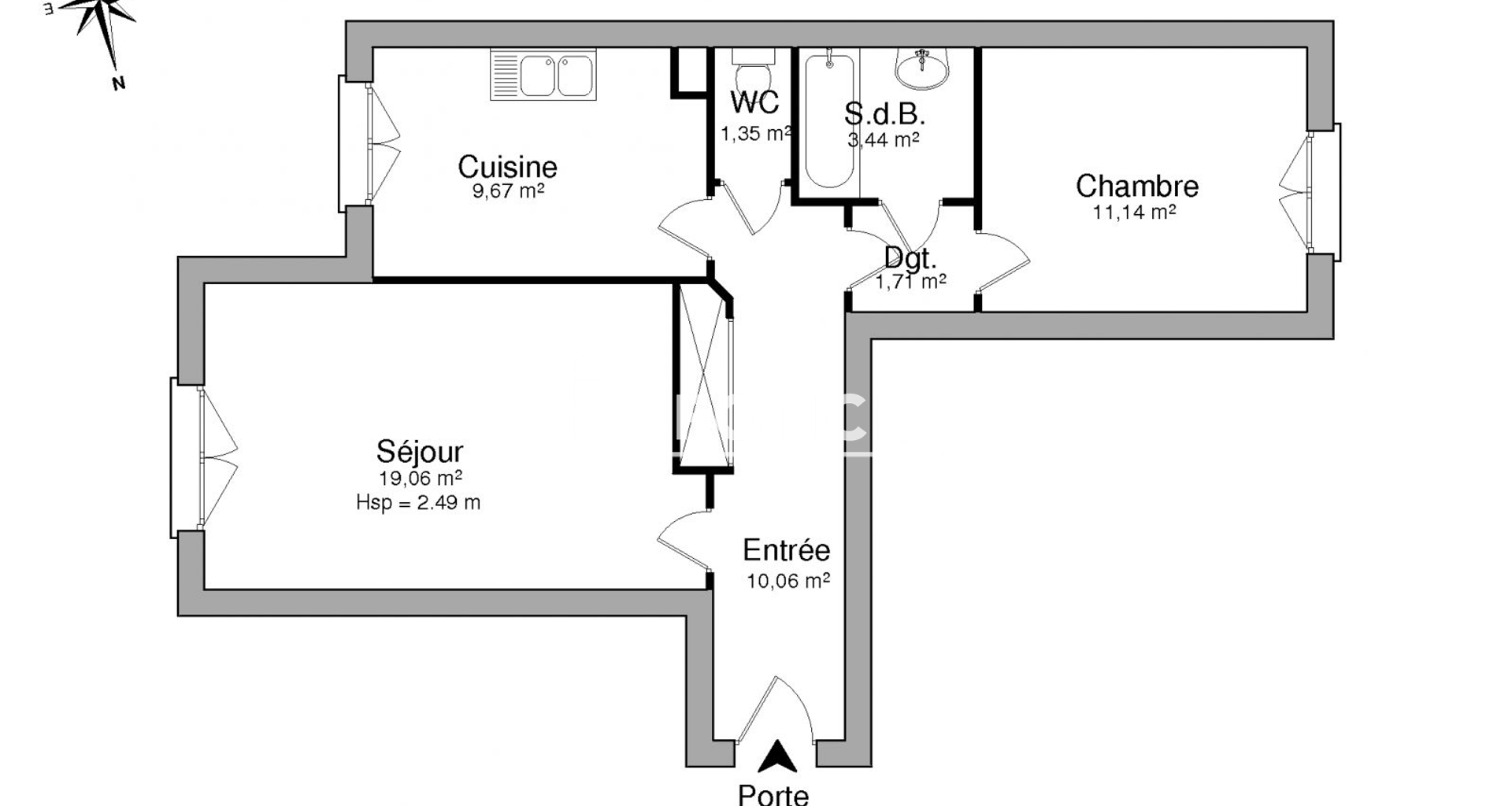 Appartement 2 pièces (55.08 m²) à louer - Lyon 8ᵉ (69008)