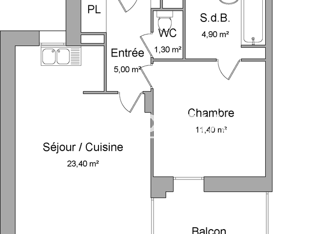 Appartement 2 pièces (46 m²) à louer - Mions (69780)