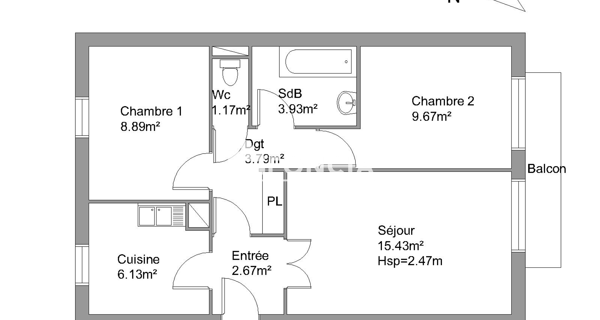 Appartement 3 pièces (51.68 m²) à louer - Poitiers (86000)