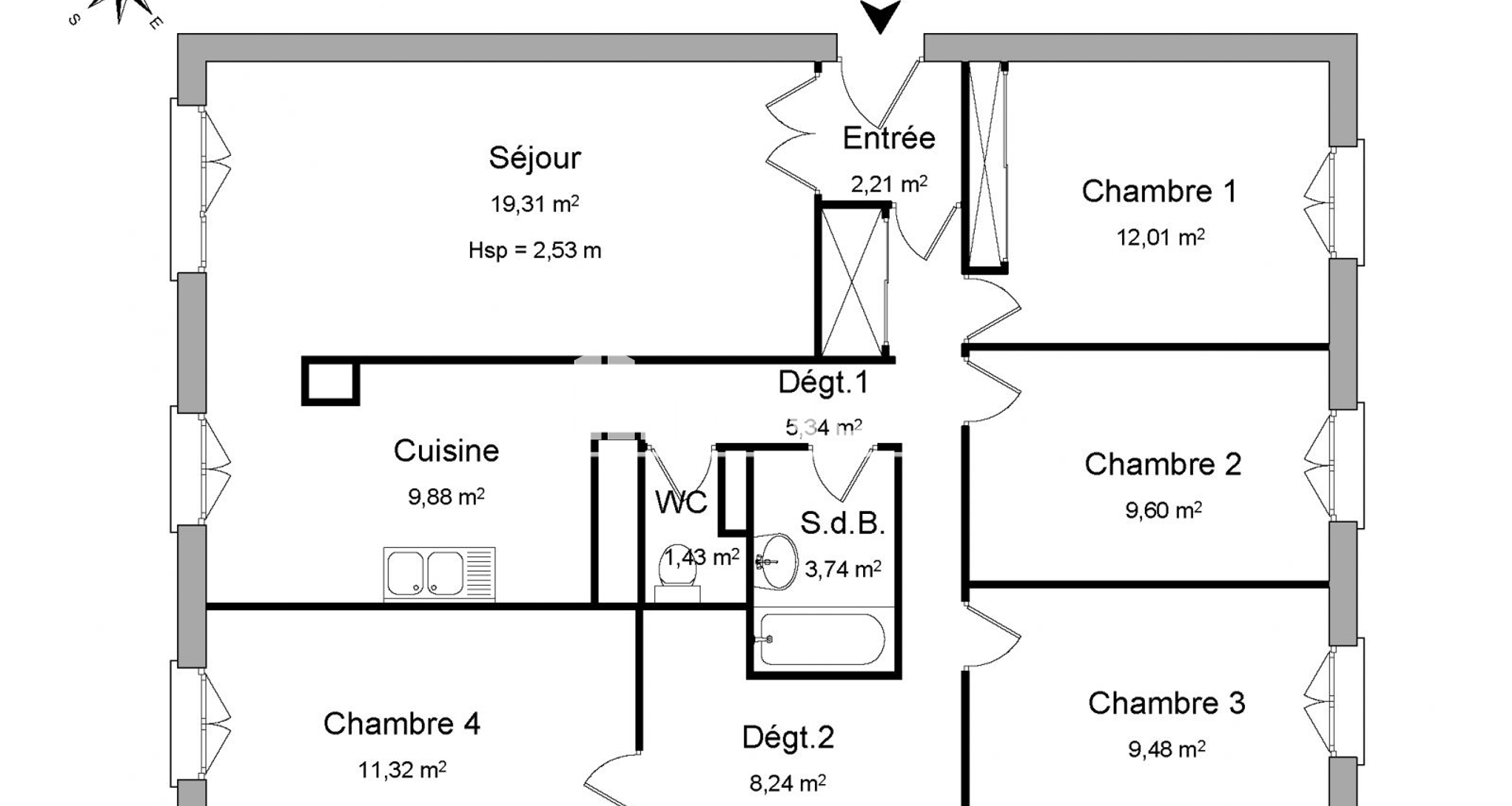 Appartement 5 pièces (92.56 m²) à louer - Bois-d'arcy (78390)