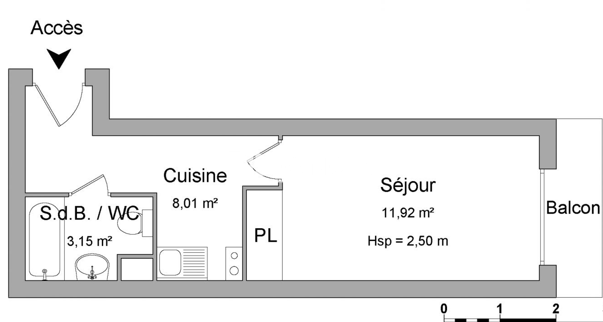 Studio meublé (23.08 m²) à louer - Caluire-et-cuire (69300)