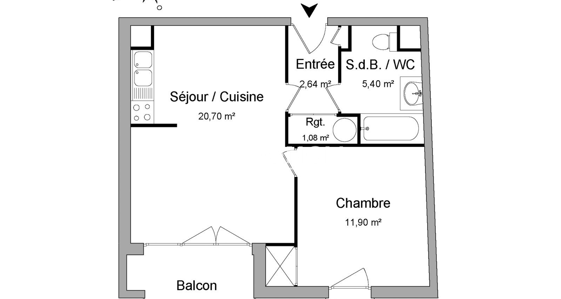 Appartement 2 pièces (41.72 m²) à louer - Meyzieu (69330)