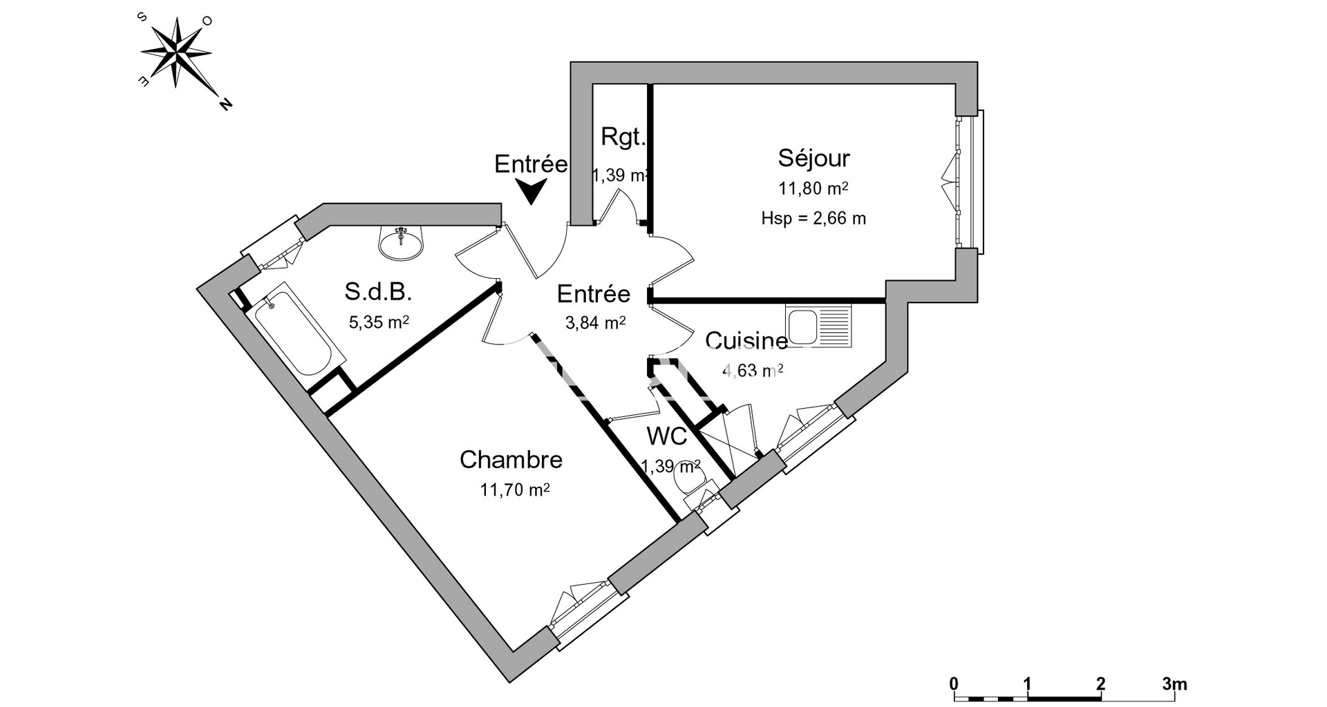 Appartement 2 pièces (40.1 m²) à louer - Paris 18ᵉ (75018)