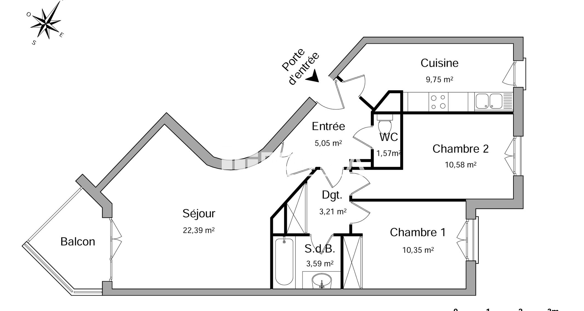 Appartement 3 pièces (66.49 m²) à louer - Courbevoie (92400)