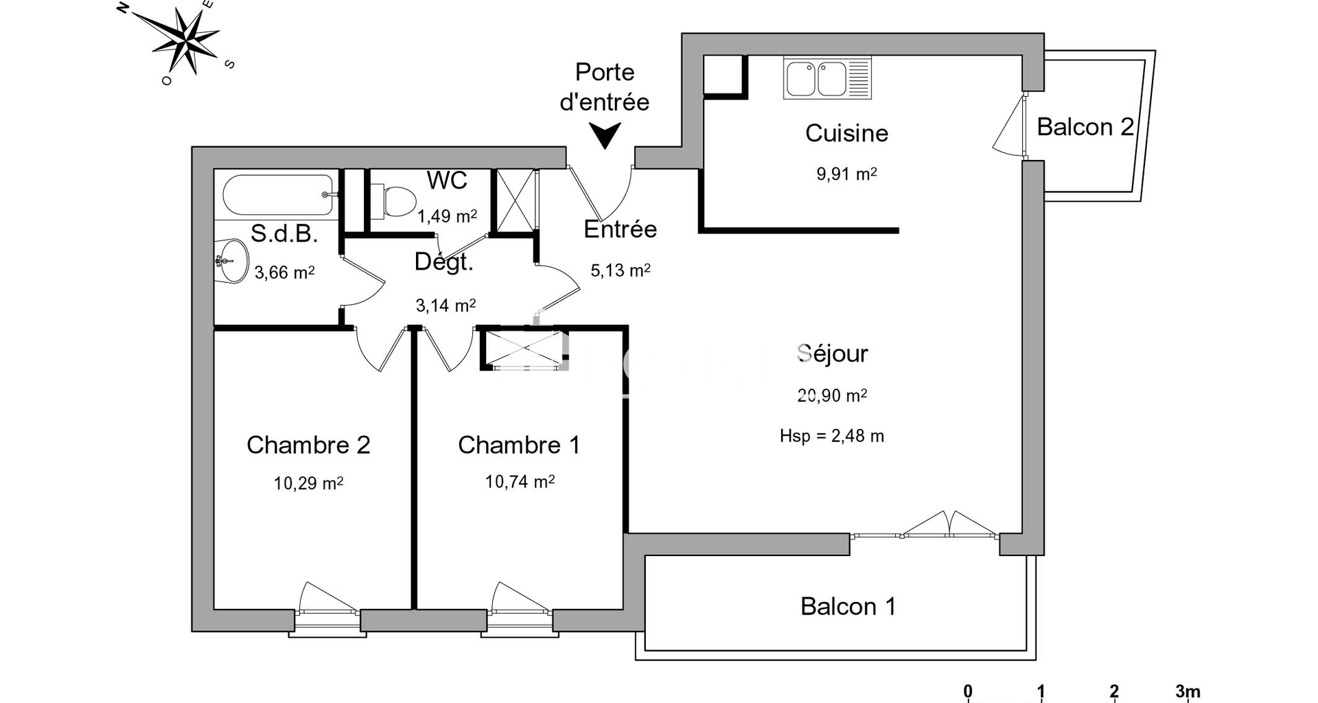 Appartement 3 pièces (65.26 m²) à louer - Francheville (69340)