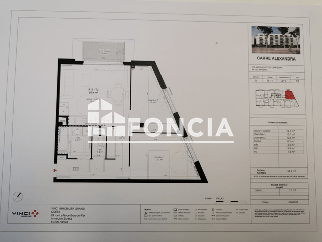 Appartement 3 pièces (58.4 m²) à louer - Angers (49000)