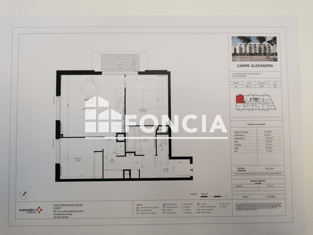 Appartement 3 pièces (61 m²) à louer - Angers (49000)