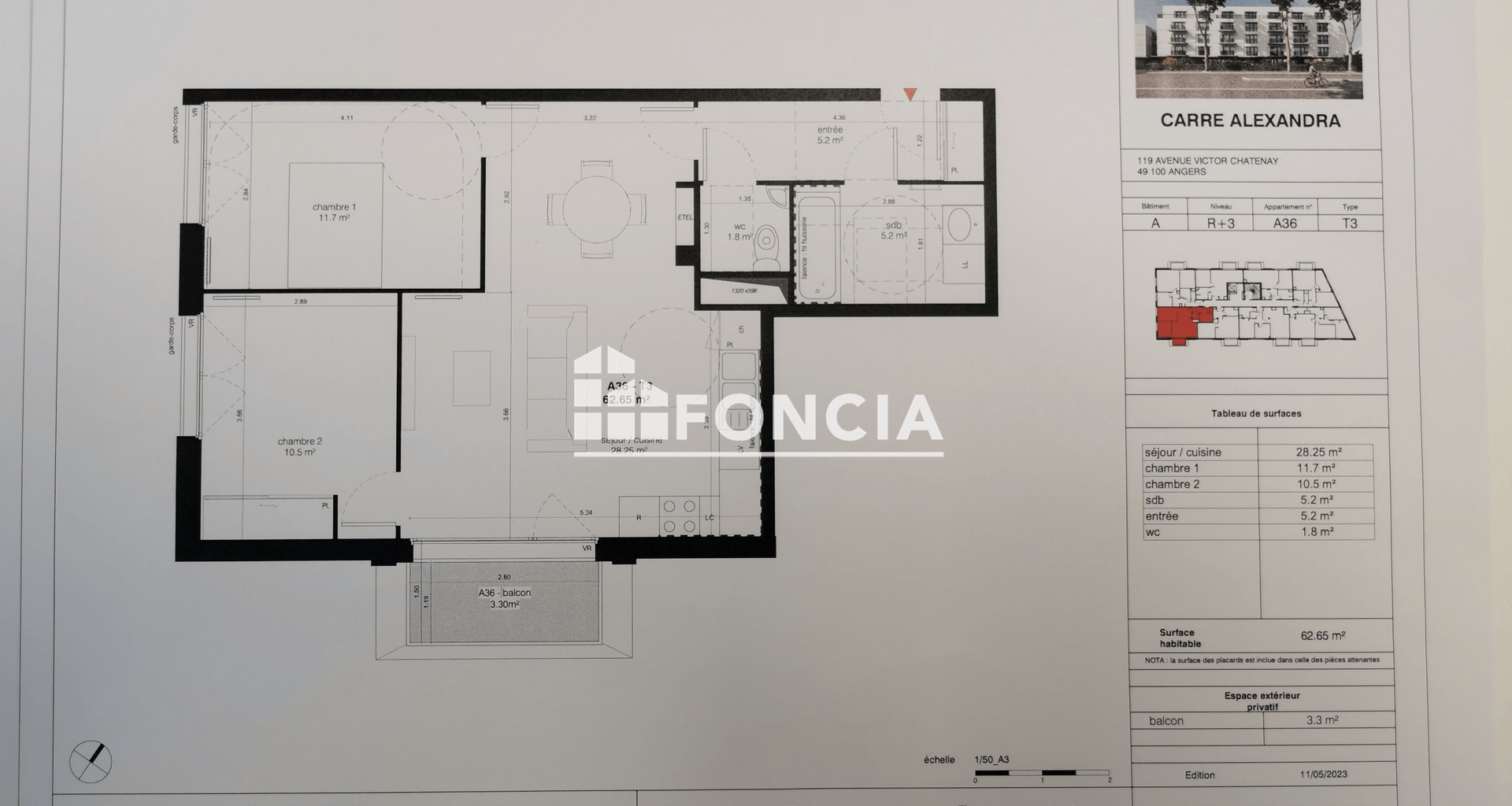 Appartement 3 pièces (65.65 m²) à louer - Angers (49000)
