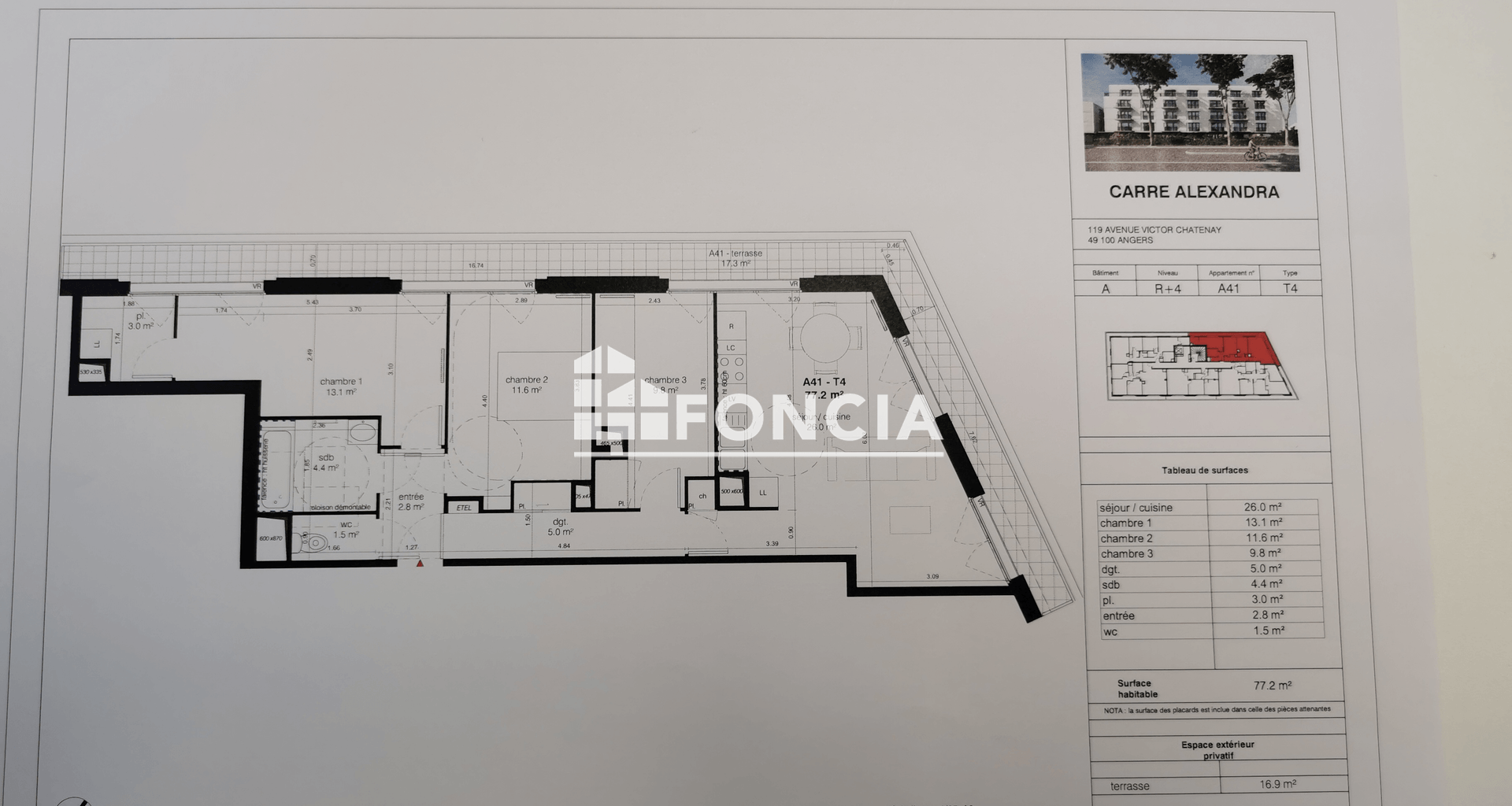Appartement 4 pièces (77.2 m²) à louer - Angers (49000)