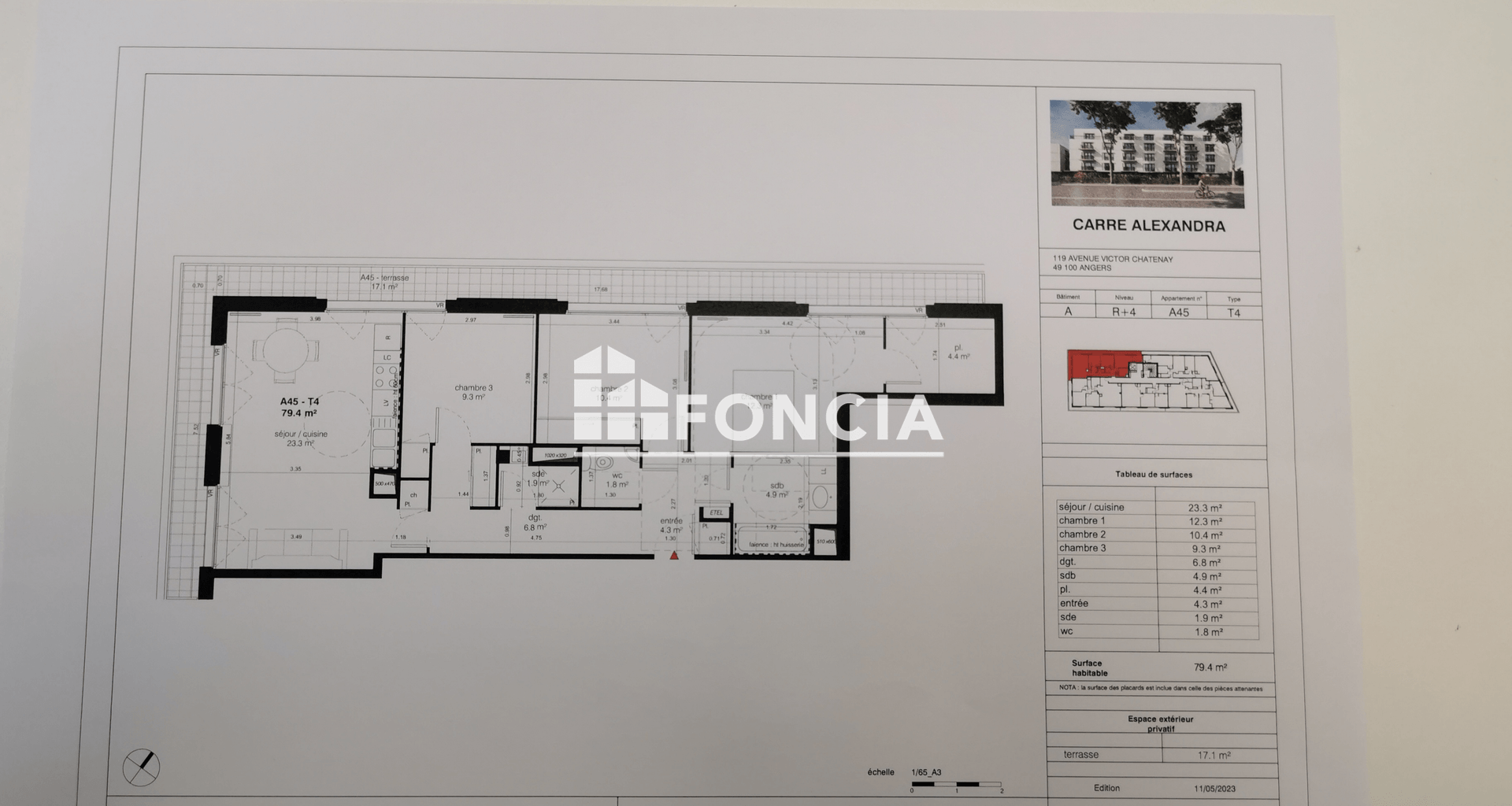 Appartement 4 pièces (79.4 m²) à louer - Angers (49000)