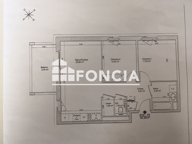 Appartement 3 pièces (60.35 m²) à louer - Annecy (74000)
