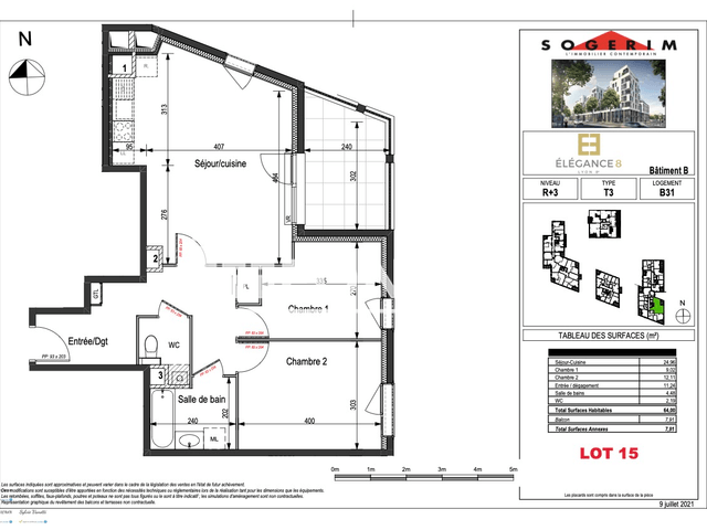 Appartement 3 pièces (64 m²) à louer - Lyon 8ᵉ (69008)
