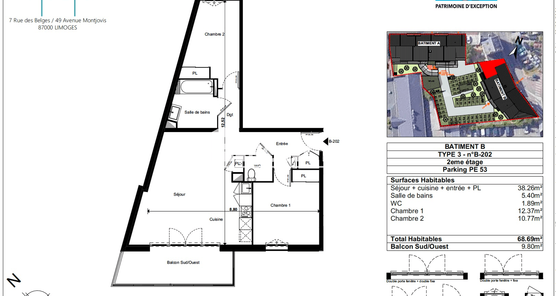 Appartement 3 pièces (68.99 m²) à louer - Limoges (87000)