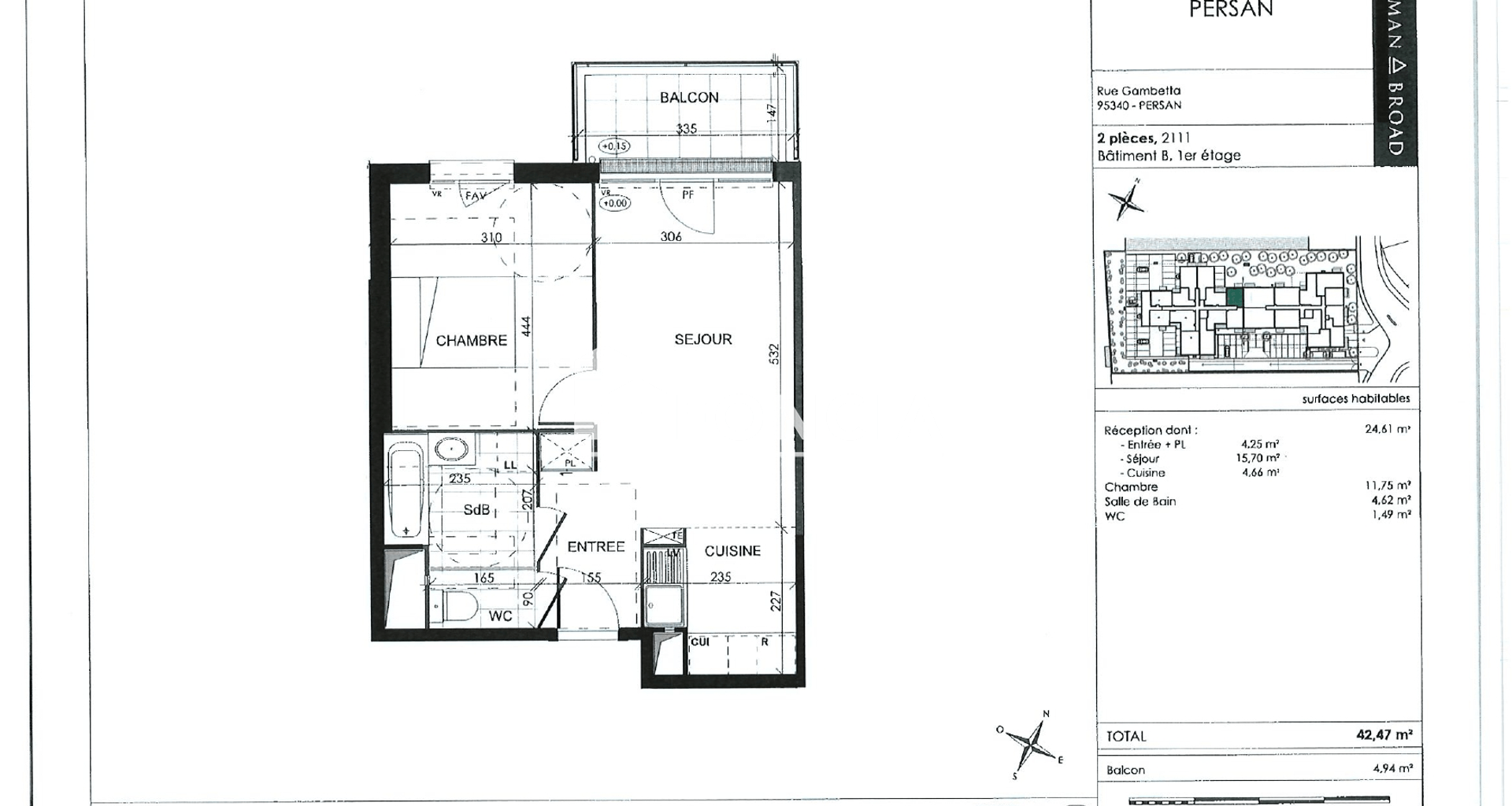 Appartement 2 pièces (42.47 m²) à louer - Persan (95340)