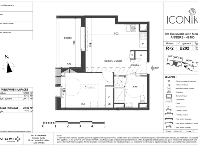 Appartement 2 pièces (38.86 m²) à louer - Angers (49100)