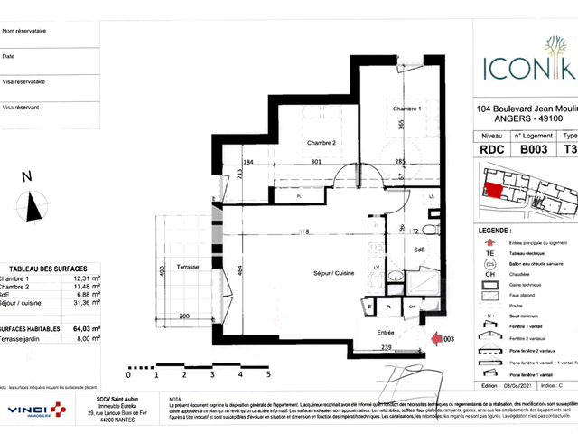 Appartement 3 pièces (64.07 m²) à louer - Angers (49100)