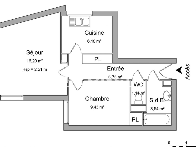 Appartement 2 pièces (43.22 m²) à louer - Grenoble (38100)