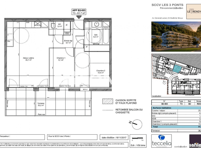 Appartement 3 pièces (61.7 m²) à louer - Saint Martin Le Vinoux (38950)